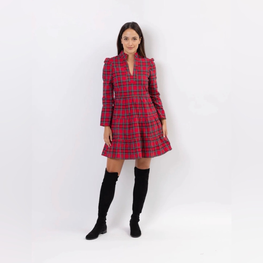 Long Sleeve Tunic Dress- Red Plaid